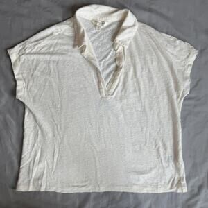 Banana Republic White, Linen, Collared, Short Sleeve Top- M